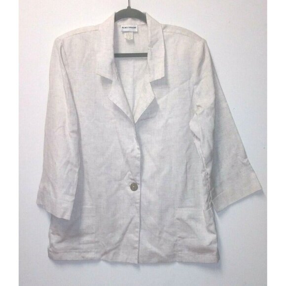 womens FLAX BLEND top Sz L beige RELAXED Lagenlook collared pockets Alice Stuart - Picture 1 of 8